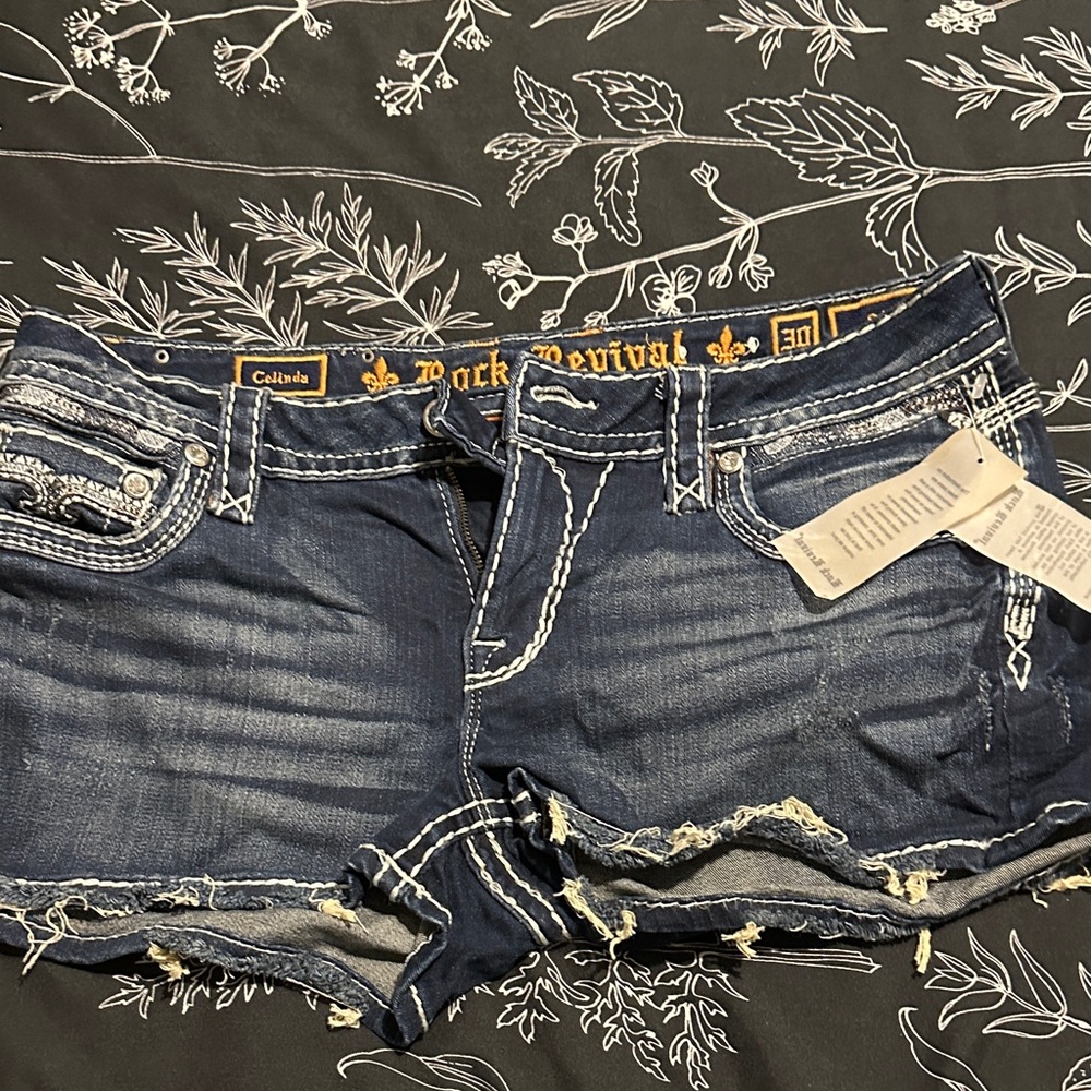 Rock Revival Dark Indigo Distressed Denim Shorts